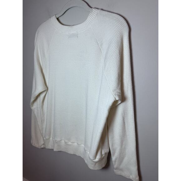 MONROW Ivory Ribbed Crewneck Sweater Pull Over Women's Sz Large NWT - Picture 4 of 10